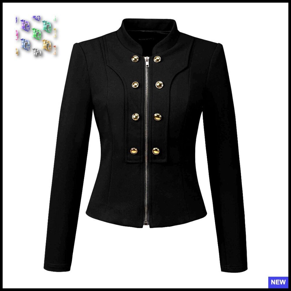 Vintage Steampunk Cropped Jacket Zip Up Button Decor Casual Gothic Style
